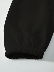 连帽两件套时尚保暖加绒圆领运动衫+运动裤简约字母印花适合秋冬季跑步运动休闲家居舒适套装