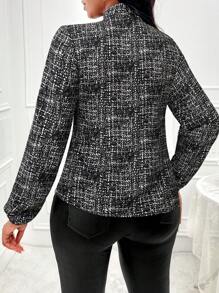 Zolique Women's Elegant Check Pattern Tie Neck Long Sleeve Office Blouse, Spring/Summer,Long Sleeve Tops Fall Cloth For Women - Black and White - View 2