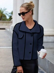 SHEIN Essnce Women's Long Sleeve Contrast Trim  Coat