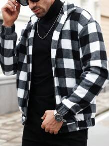 Manfinity Homme Men's Plaid Long Sleeve Zipper Front Casual Versatile Jacket For Autumn And Winter - Grey - View 4