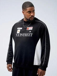 Mainfolk Plus Size Men's Casual Knitted Badge Print Loose Raglan Sleeve Crew Neck Sweatshirt, Suitable For Autumn And Winter - Multicolor - View 3