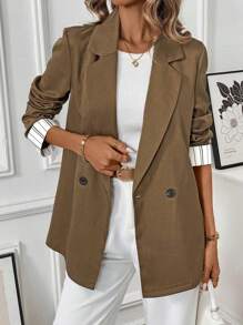 Calvaya Blazer professionnel pour femmes avec contraste de couleur, manches rayées et revers