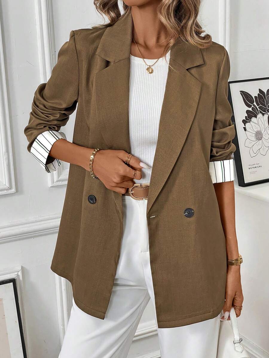 Calvaya Blazer professionnel pour femmes avec contraste de couleur, manches rayées et revers