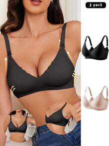 2 件套孕妇无缝纯色哺乳胸罩