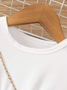 SHEIN Elladie kids Young Girl Casual Solid Color Short Sleeve Dress, Summer,Holiday,Summer,Travel - White - View 3