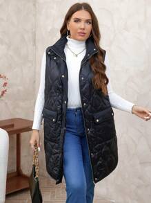 SHEIN Clasi Chaleco tipo parca térmico reversible con bolsillos para tallas grandes
