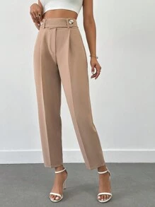 RueChic Women High Waist Rusty Rose Double Buttoned Pants - Rusty Rose - View 4