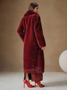 Anewsta Luxury Oversized Fluffy Long Coat - Burgundy - View 3