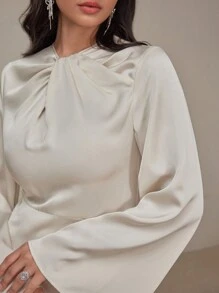 Veilorie Women's Solid Round Neck Long Sleeve Casual Simple Arabian Style Modest Dress - Apricot - View 2