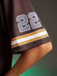 Streetz SHEIN Sport 圆领短袖字母印花简约运动速干 T 恤、棒球服 - 棕色 - 查看 6