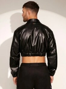 FeverCity Men's PU Leather Short Zip-Up Jacket - Black - View 2