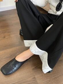 DAZY 女士休闲拼接撞色阔腿裤，带口袋，商务休闲装 - 黑色 - 查看 1