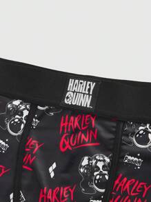 Harley Quinn | ROMWE Set composto da reggiseno sportivo con stampa a caratteri e lettere cartonati e slip boxy - nero - Visualizzare 3