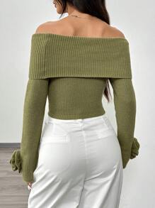 Chiquease Suéter informal y elegante para damas con manga larga descubierta del hombro y flor 3D