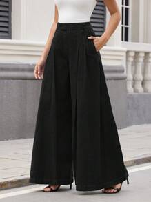 SHEIN Essnce Women's Fashionable Solid Color Wide Leg Jeans