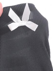 DAZY New Arrival Autumn Bow Decor Slim Fit T-Shirt For Women Long Sleeve Women Tops - Grey - View 6