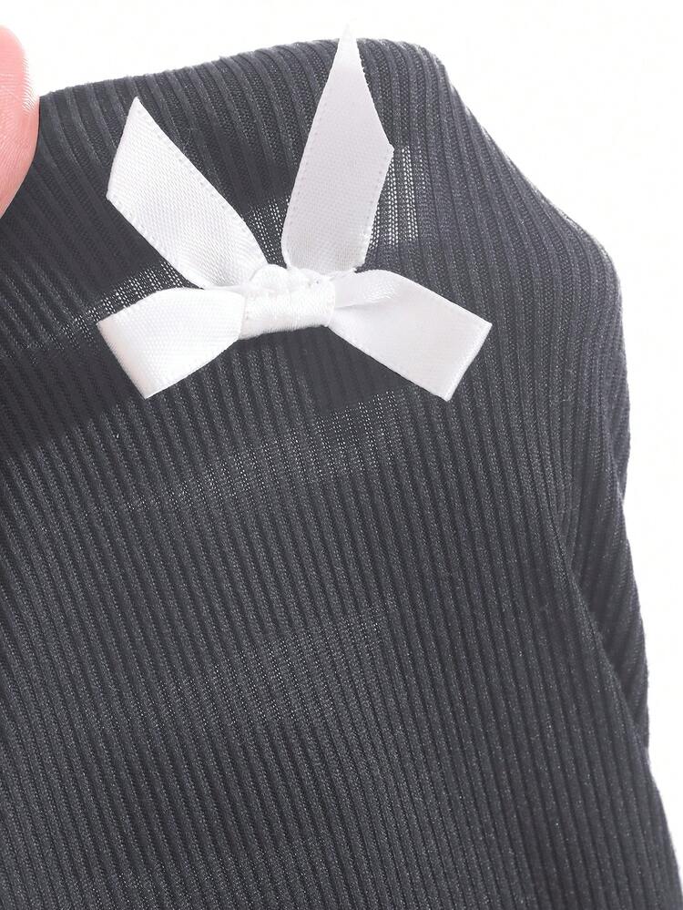 New Arrival Autumn Bow Decor Slim Fit T-Shirt For Women Long Sleeve Women Tops