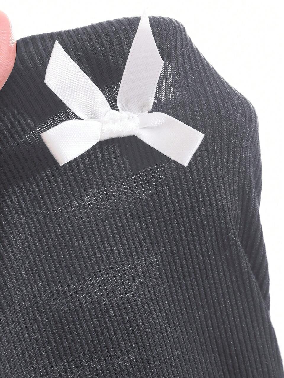 New Arrival Autumn Bow Decor Slim Fit T-Shirt For Women Long Sleeve Women Tops