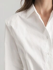 Ontre Women's White Wide Shoulder Blouse, School Uniform Shirt, Autumn Tops Fall Women Clothes