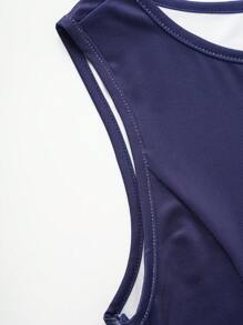 SHEIN LUNE Damen Sommerkleid ohne Ärmel mit Farbblock-Muster und Reißverschluss-Teilung - Blau - Übersicht 4