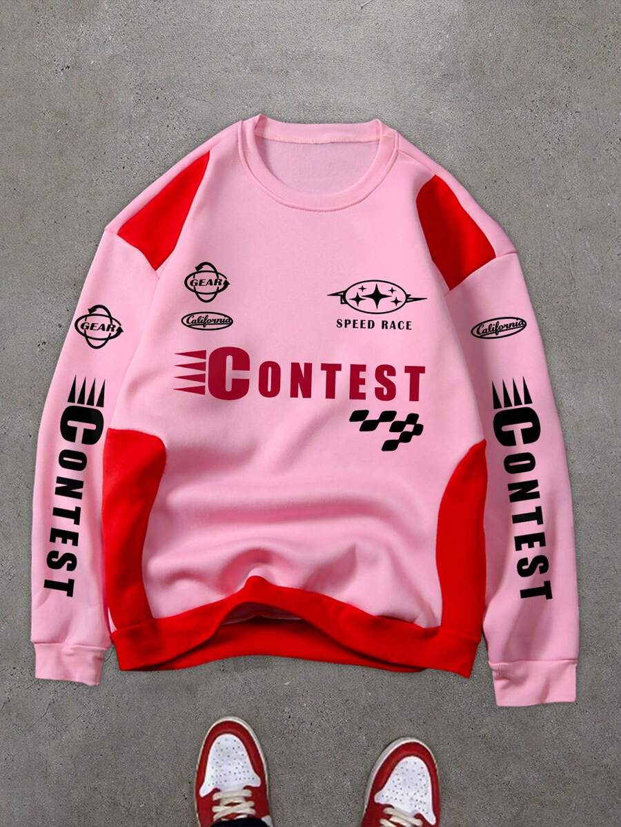 Manfinity EMRG Herren lässiger Sweatshirt mit Buchstaben Aufdruck, Rundhalsausschnitt, Große Größen - Verschiedenfarbig - Übersicht 1