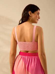 CAJUNI 女士吊带粉色超短款背心，度假休闲海滩夏季背心 - 西瓜粉 - 查看 3