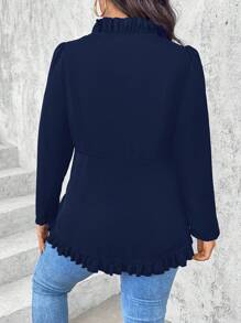 Plus Size Women's Spring & Autumn Solid Color Frill Trim Simple Blazer Graduation,Back To School,Teacher Outfits For Women Fall Cloth For Women - Navy Blue - View 2