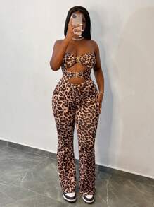 Slaydiva Salopetă de damă, de vară, pentru plajă, cu imprimeu leopard