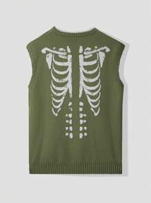 Chillumni Chaleco de suéter con estampa de calavera casual para hombre, otoño/primavera - Multicolor - Ver 2
