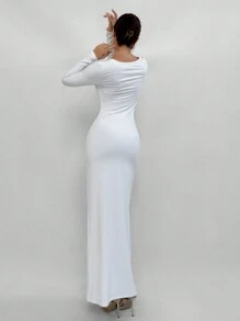 Aloruh Elegant Backless Halter Maxi Bodycon White Formal Dress For Women - White - View 6