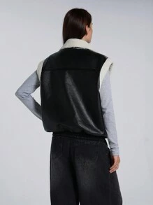 LYSMO Veste régulière à col duveteux patchwork pour femme, automne-hiver - Multicolore - Voir 2