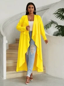 Maweii Áo khoác hở lưng nhún bèo cỡ lớn thường ngày - Màu vàng - Xem 5
