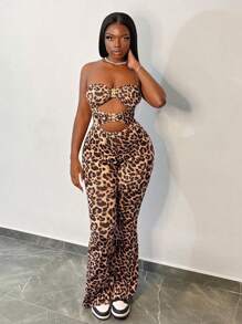 Slaydiva Salopetă de damă, de vară, pentru plajă, cu imprimeu leopard