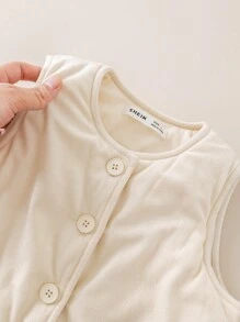 PrepCrw 年轻女孩学院风米色编织修身无袖棉服外套返校季 - 米色 - 查看 6