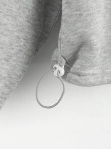 SHEIN Áo nỉ chui đầu màu trắng họa tiết bóng bầu dục cơ bản thoải mái cho bé gái mùa thu/đông trở lại trường - Màu Xám nhạt - Xem 4