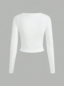 SHEIN EZwear 数码印花插肩袖短款修身 T 恤 - 白色 - 查看 2