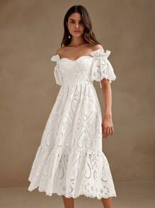 Anewsta 女士荷叶边盖袖性感度假连衣裙 - 白色 - 查看 5