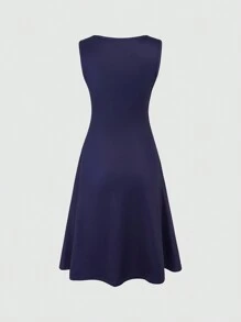 SHEIN LUNE Damen Sommerkleid ohne Ärmel mit Farbblock-Muster und Reißverschluss-Teilung - Blau - Übersicht 2