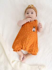 Cozy Pixies Newborn Baby Girl/Boy Multicolor Cartoon Insect/Animal Pattern Knitted Soft Comfortable Breathable Round Neck Sleeveless Romper Shorts, 2pcs Set, With Opening Buttons, Suitable For Summer Leisure Outfits At Home, Outdoors, Vacations, Travels, Beach, Seaside, Etc.