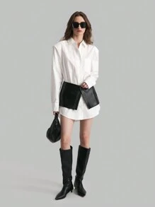 Ontre Women's White Wide Shoulder Blouse, School Uniform Shirt, Autumn Tops Fall Women Clothes