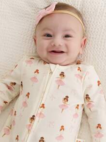 Cozy Pixies Newborn Baby Girl Ballet Pattern Knitted Soft Round Neck Long Sleeve Footed Romper 2pcs Set Graphic