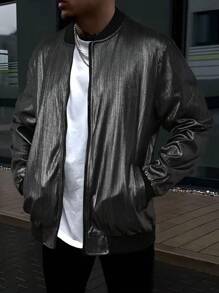 Manfinity AFTRDRK Men's Zipper Baseball Collar Long Sleeve Hip-Hop Style Jacket,Halloween - Black - View 6