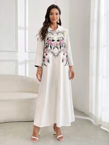 Al Najma 优雅花卉印花朴素连衣裙，春夏 - 紫色 - 查看 5