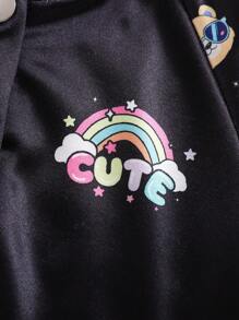 Baby Girl Rainbow Bear Graphic Casual Stylish Jacket, Bomber Jacket Baby Girl - Black - View 6