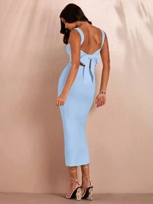 SHEIN BAE Women Solid Color Ruched Collar Backless Tie Slit Bodycon Mini  Dress,Pastel Dresses For Women - Baby Blue - View 2