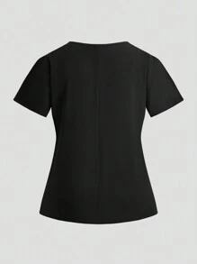 TaskEZ 大码女式纯色 V 领短袖口袋上衣和裤子，休闲护士制服套装，万圣节 - 黑色 - 查看 10