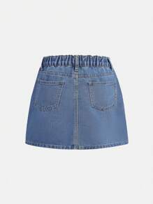 Girls Casual Versatile Denim Jacket And Mini Skirt Set - Medium Wash - View 5