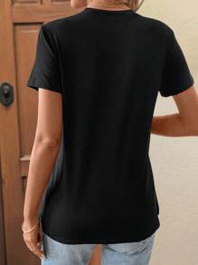 EMERY ROSE Women's Short Sleeve Cowboy Boots And Hat Print T-Shirt Casual Short Sleeve Crew Neck Top Graphic Tees Women Tops - Black - View 2