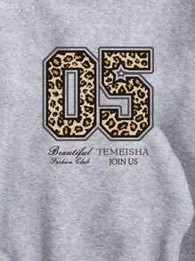 INAWLY 女士秋季抽绳长袖数字印花简约连帽衫、休闲日常穿着、长袖上衣 - 灰色 - 查看 4