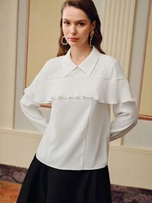 ZEYLAH 褶饰荷叶边纯色衬衫 - 白色 - 查看 7